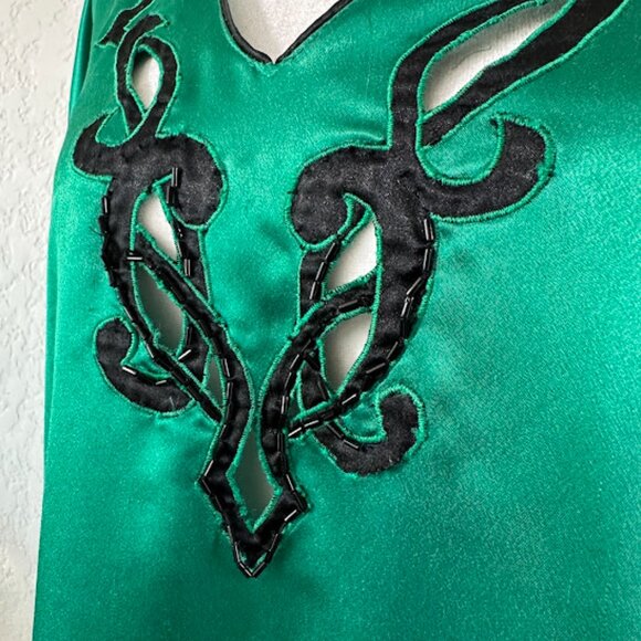 Vintage Victoria's Secret Emerald Green Black Embellished Caftan Night Gown M - Picture 10 of 12